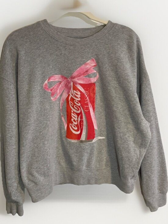 Grays Sweaters - Women’s Coca-Cola Bow Graphic Sweatshirt Gray Oversize Coca Cola Company Small